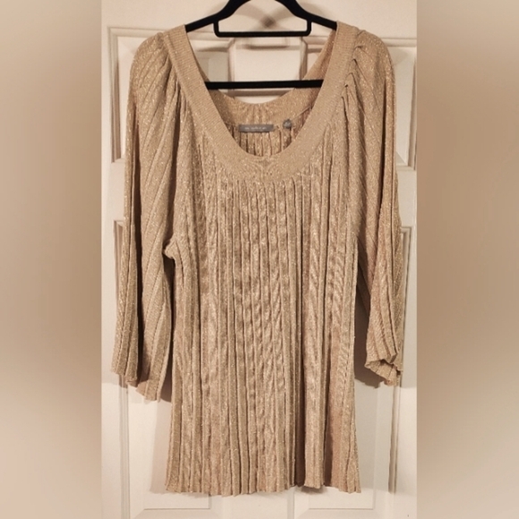NY Collection Sweaters - Ny Collection Metallic Gold Flared Sleeve Sweater Size XL.